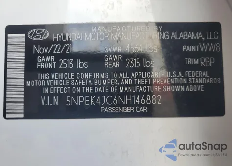 2022 Hyundai Sonata N Line from USA, damaged, VIN 5NPEK4JC6NH146882